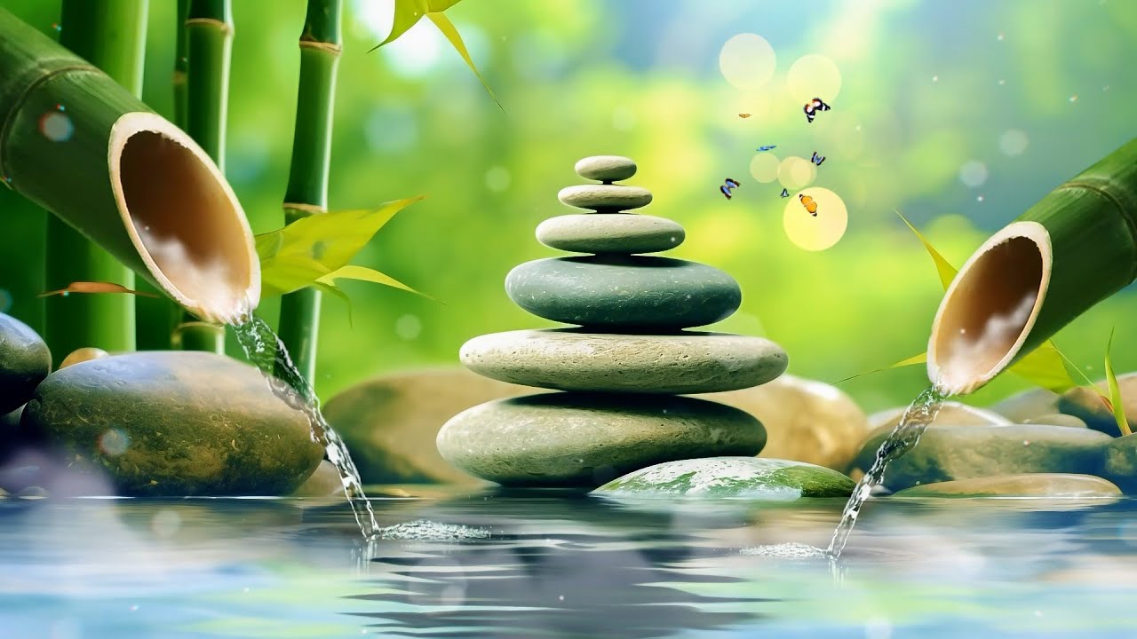 Bamboo Water Fountain + Healing Piano Music - Relaxing Music, Sleep Music, Spa Music, Meditation