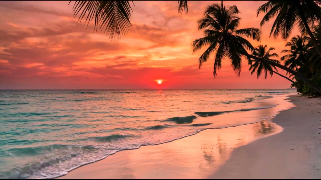 Soft Ocean Waves at Tropical Sunset 🌅 Calm Nature Sounds | Relaxing Ocean Waves