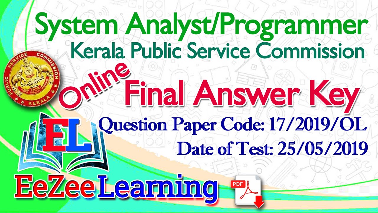 System Analyst/Programmer - Kerala Public Service Commission | Final Answer Key (Online)