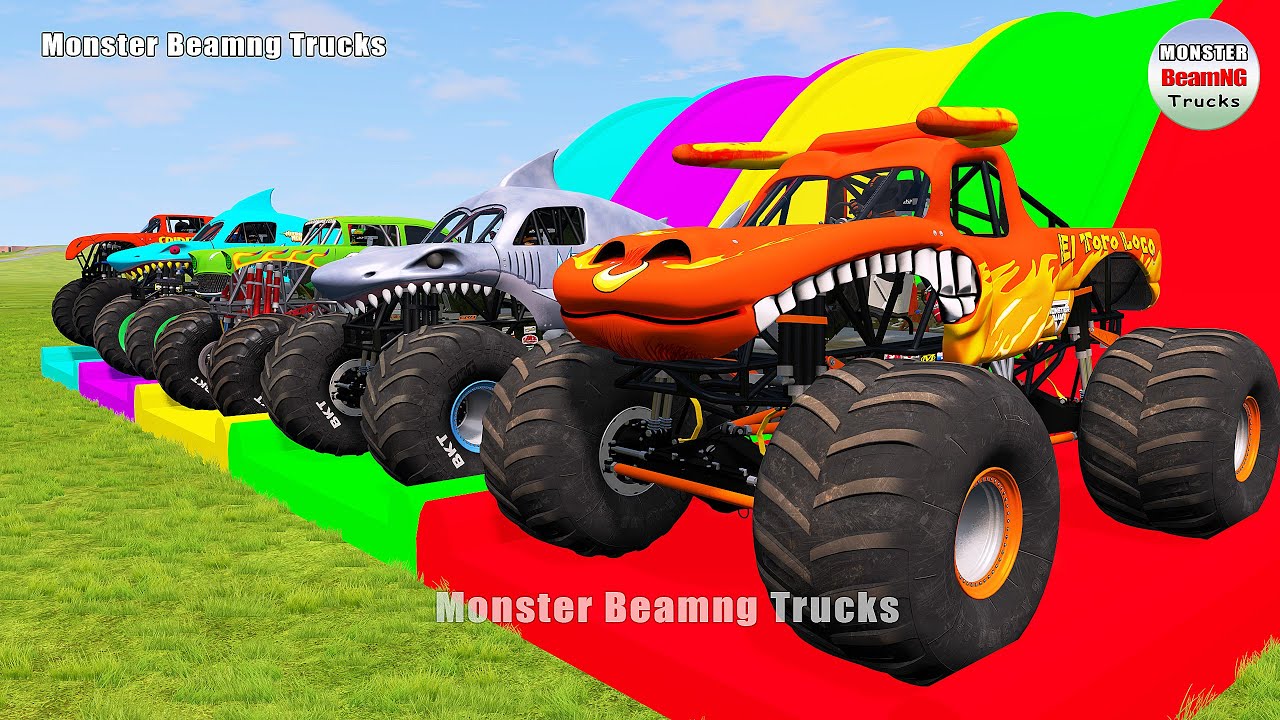 Triple Flatbed Trailer Monster Trucks Transport with Slide Color - BeamNG.drive 394