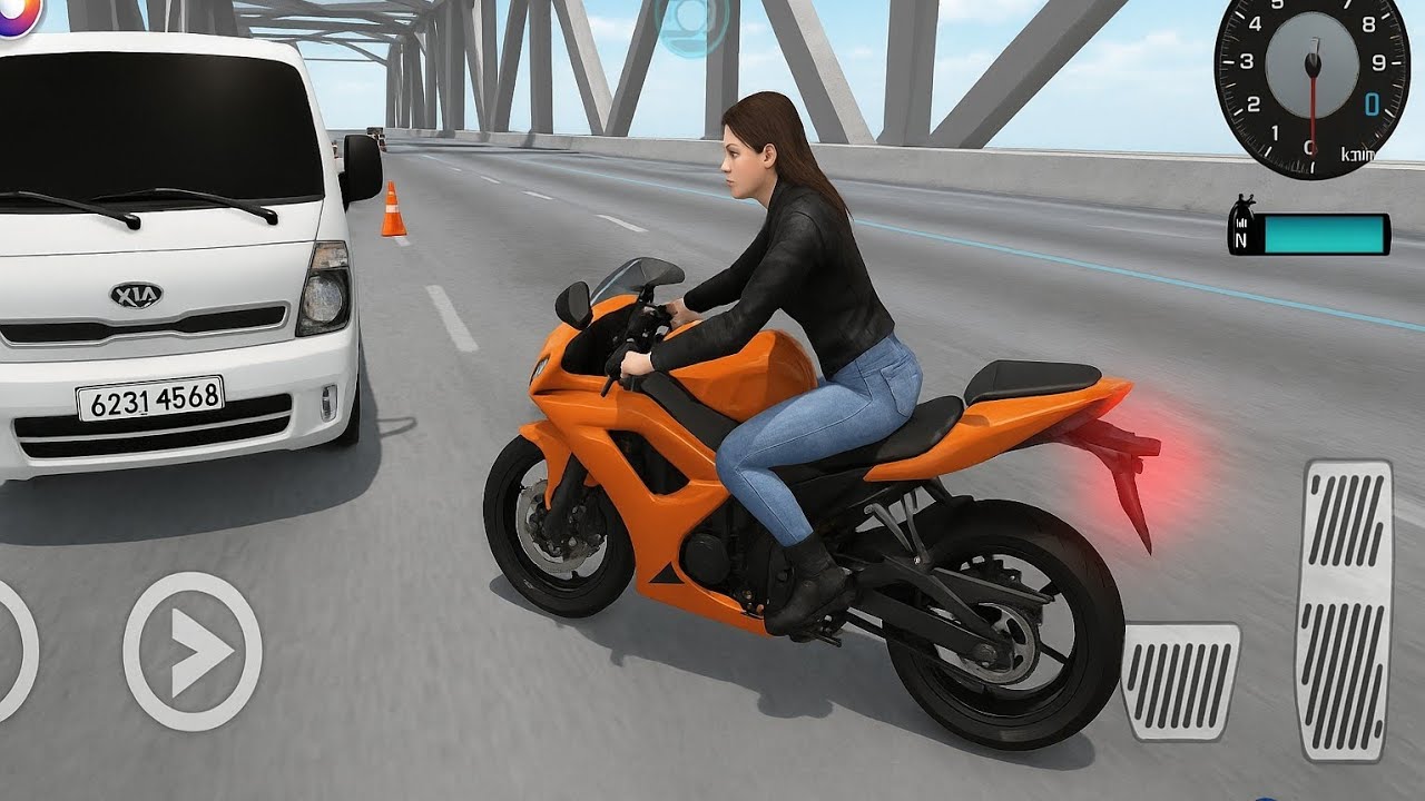 Orange Super Bike Vs Cars _Track King Ride 🔥 3D Driving Class Simulator 