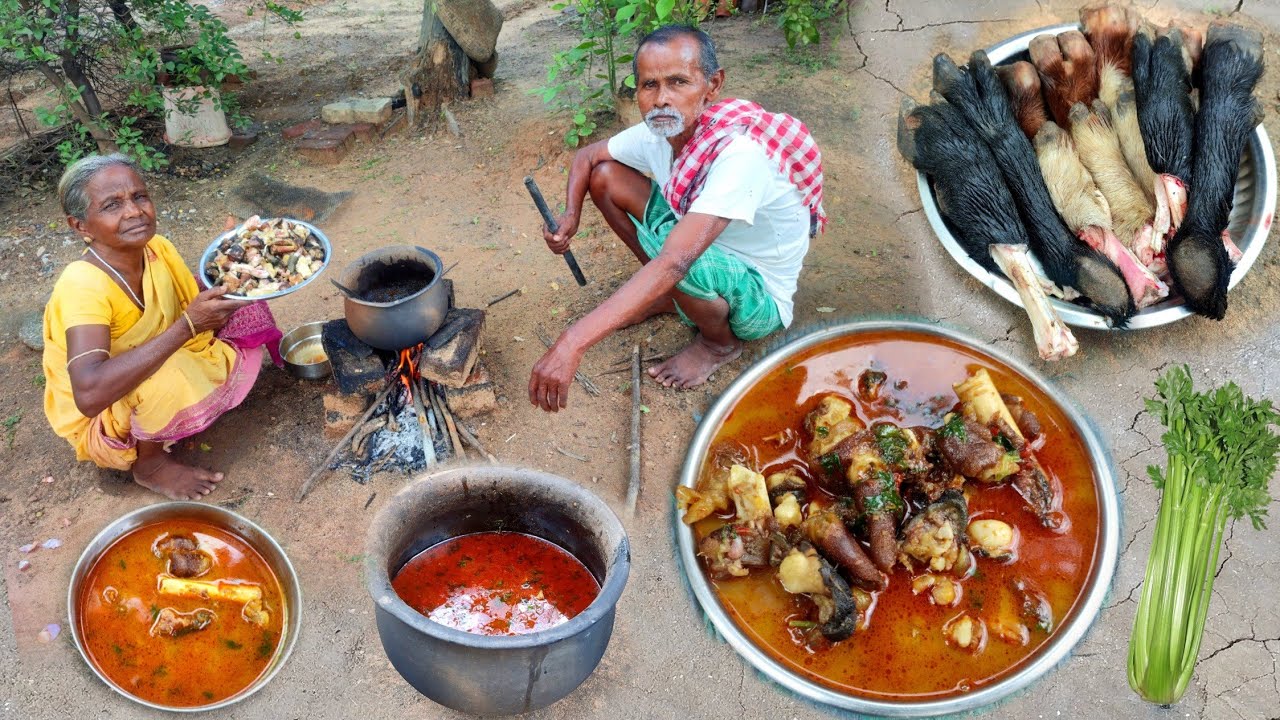 Goat leg soup |Village Healthey soup |Goat meat curry Recipe |Village food