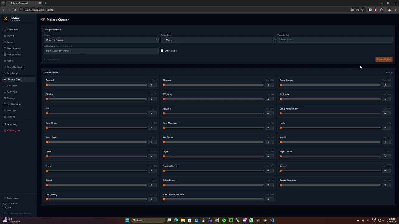 ⚡ X PRISON CORE ⚡ Web Dashboard Addon Overview