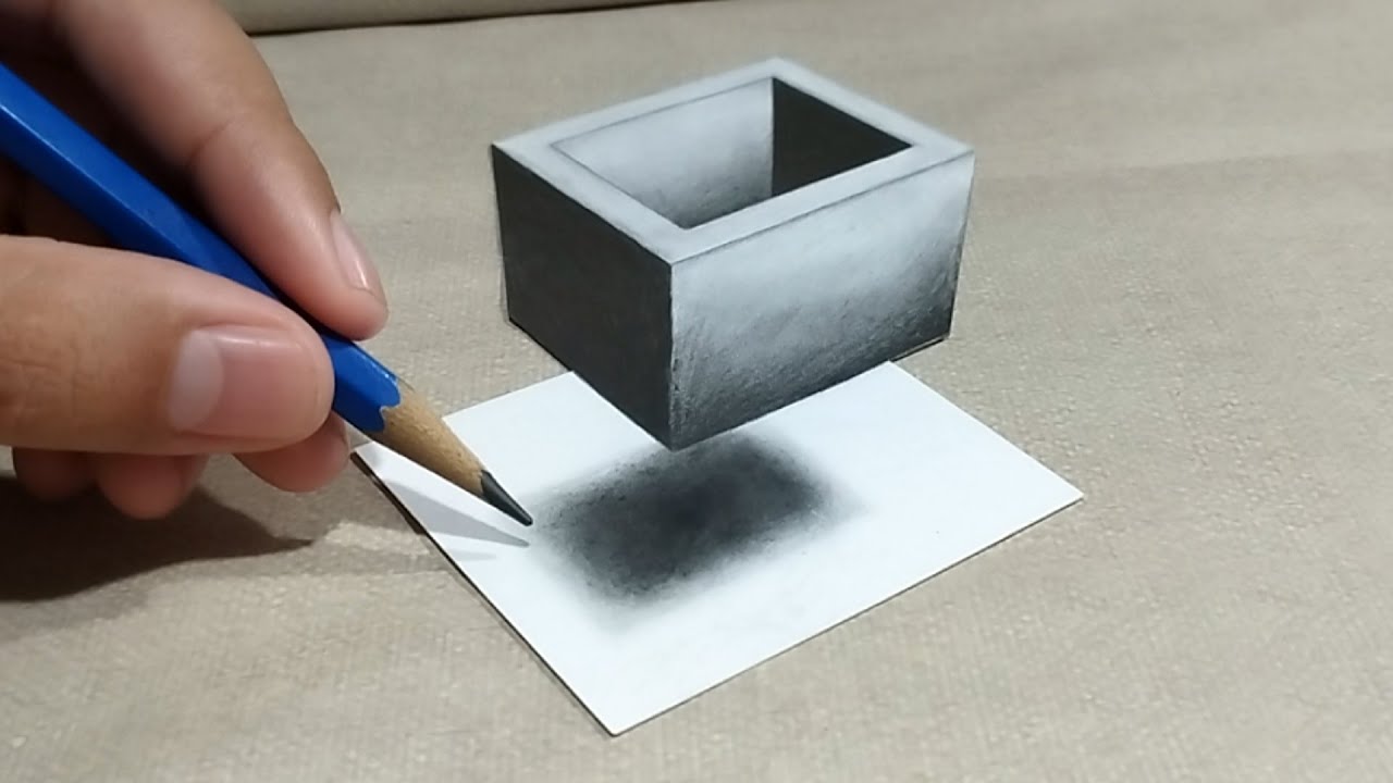Desenhos 3D 🔥 Como desenhar CUBO Flutuando em 3D