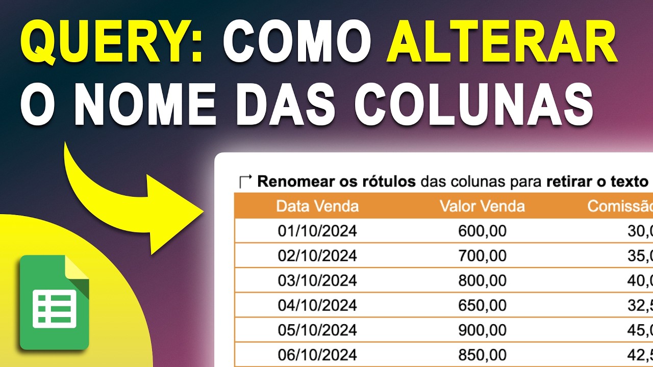 Google Sheets: QUERY como RENOMEAR o cabeçalho da TABELA (as colunas) no Google Planilhas