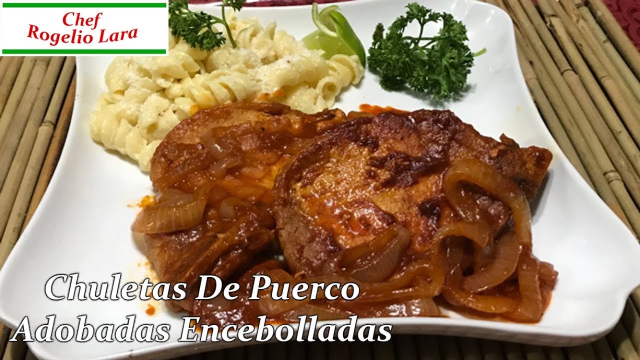 CHULETAS DE PUERCO ADOBADAS ENCEBOLLADAS , RECETA DELICIOSA!