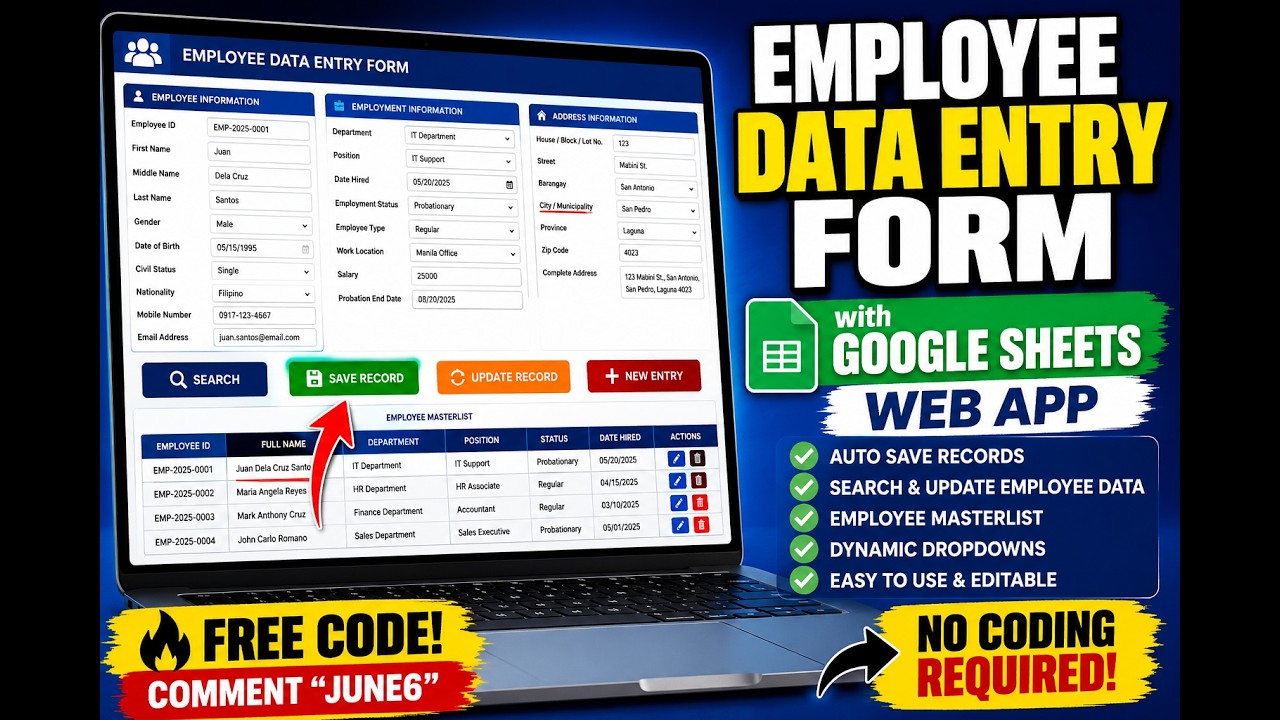 Создание формы ввода данных сотрудников с помощью Google Таблиц и Apps Script