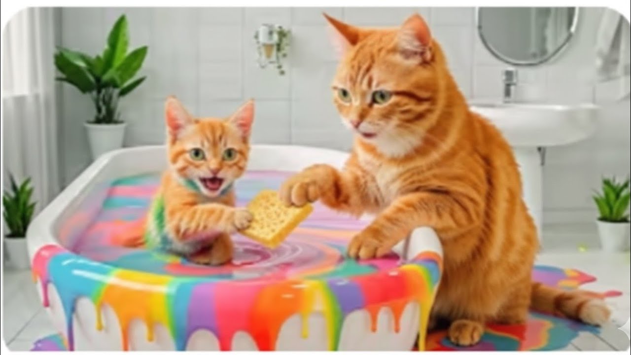 Mama Cat Teaches Cute Kitten Painting at Home | Heartwarming Mother Cat & Baby Kitten Story 🐱🎨