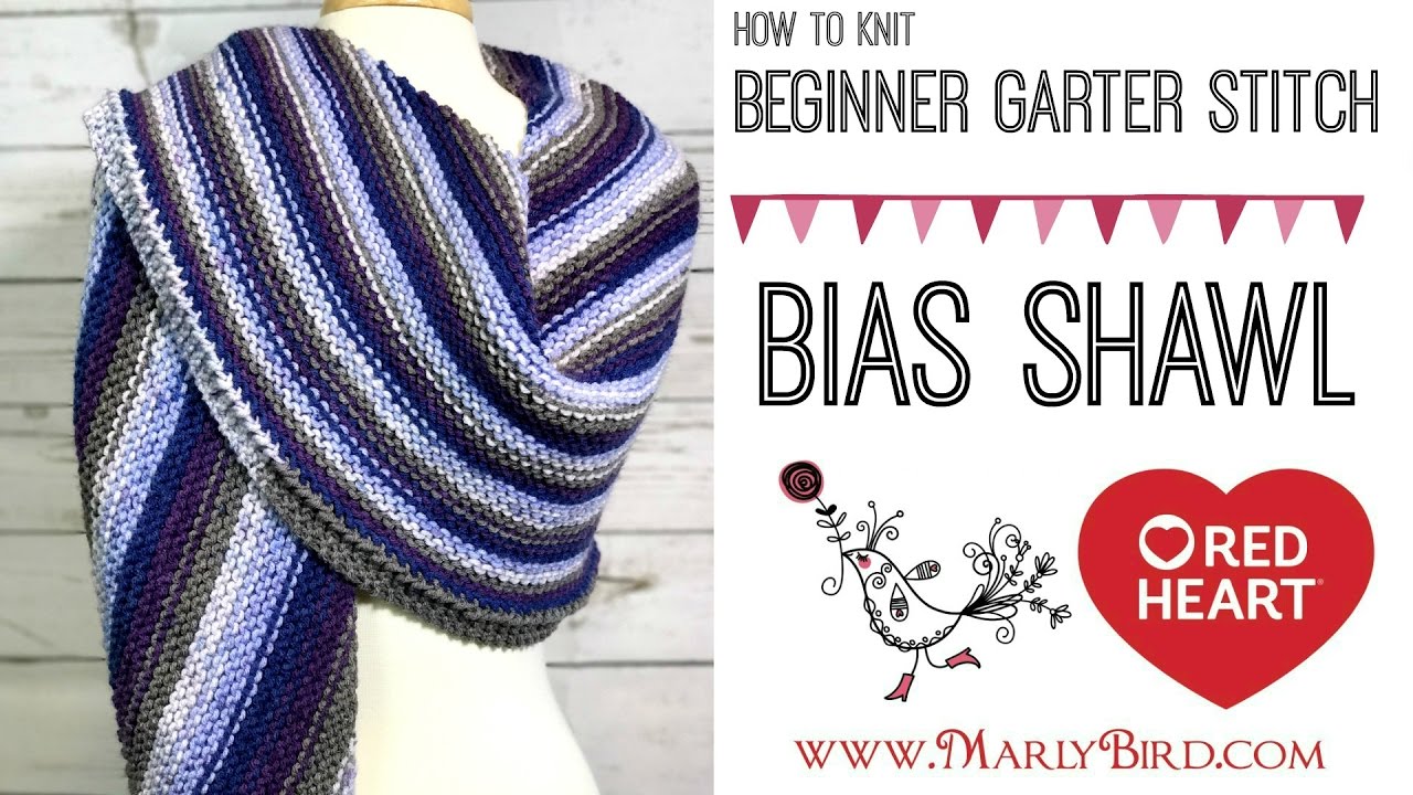 Easy Beginner Garter Stitch Bias Shawl Video 1 of 2
