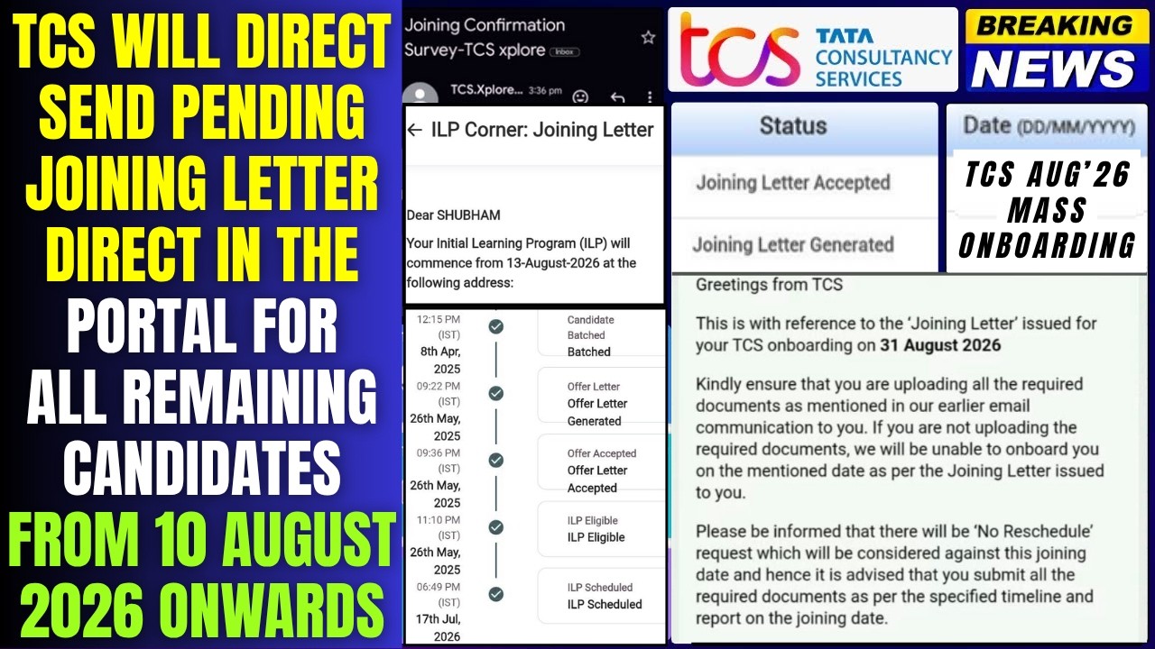 TCS Will Direct Generate Joining Letter on NextStep Portal For Pending Candidate From 10 Aug Onwards