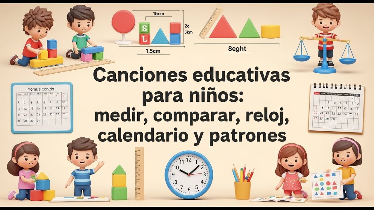 Canciones educativas para niños: medir, comparar, reloj, calendario y patrones 규칙·비교·시계·달력 스페인어 동요
