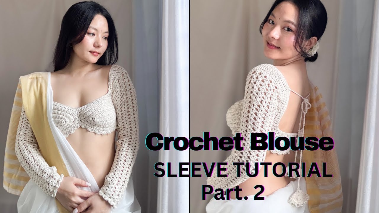 How to Crochet Blouse Sleeves with Scallop & Pearls | Part 2 #crochet #crochetblouse #tutorial