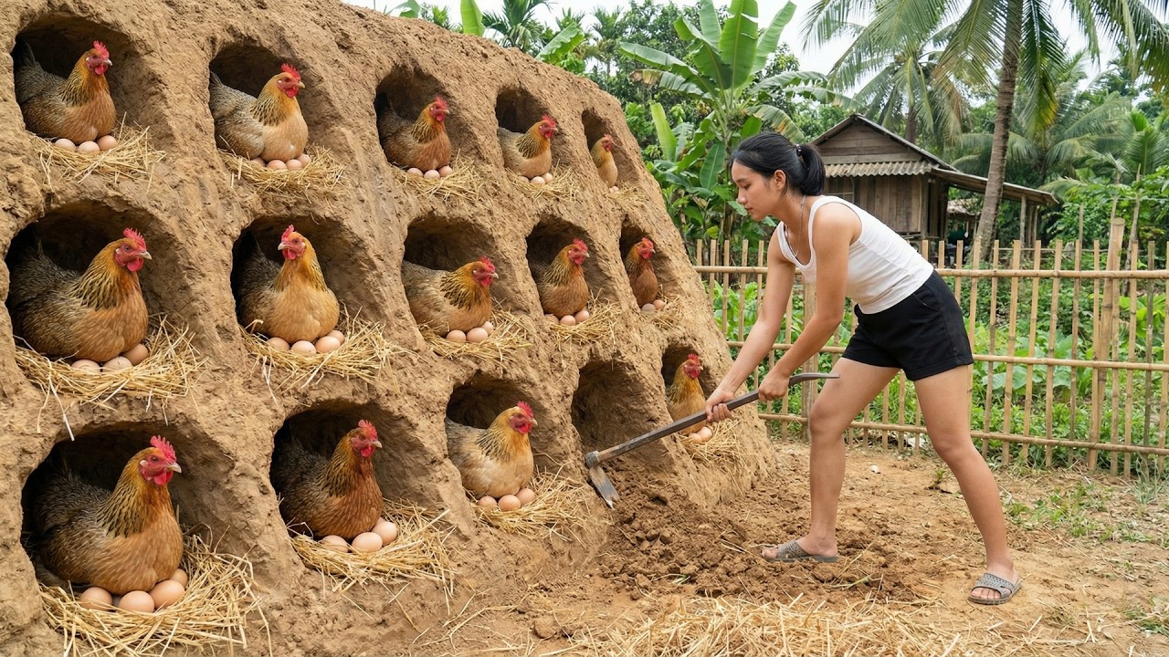 Digging Many Nesting Holes for Chickens to Lay Eggs and Harvesting Them | Living With Nature