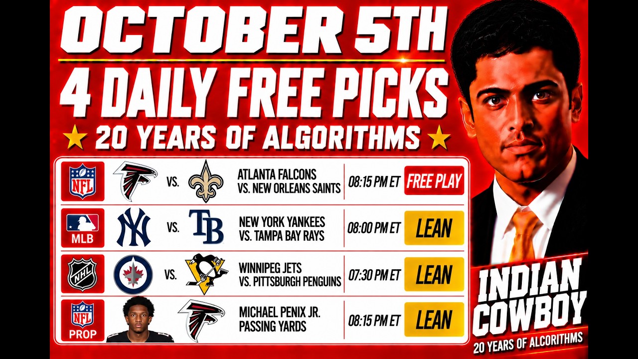 Monday NFL Picks, Football Picks, MLB Picks, NHL Picks, Best Bets, Indian Cowboy, October 5th, 2026