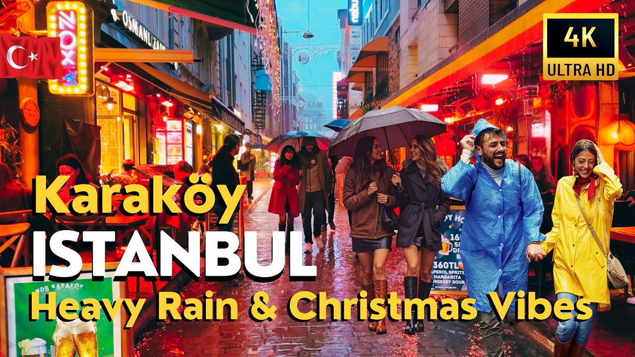 🇹🇷 T&uuml;rkiye Istanbul 2025 Karak&ouml;y 4K Walking Tour | Heavy Rain, Streets & Christmas Lights