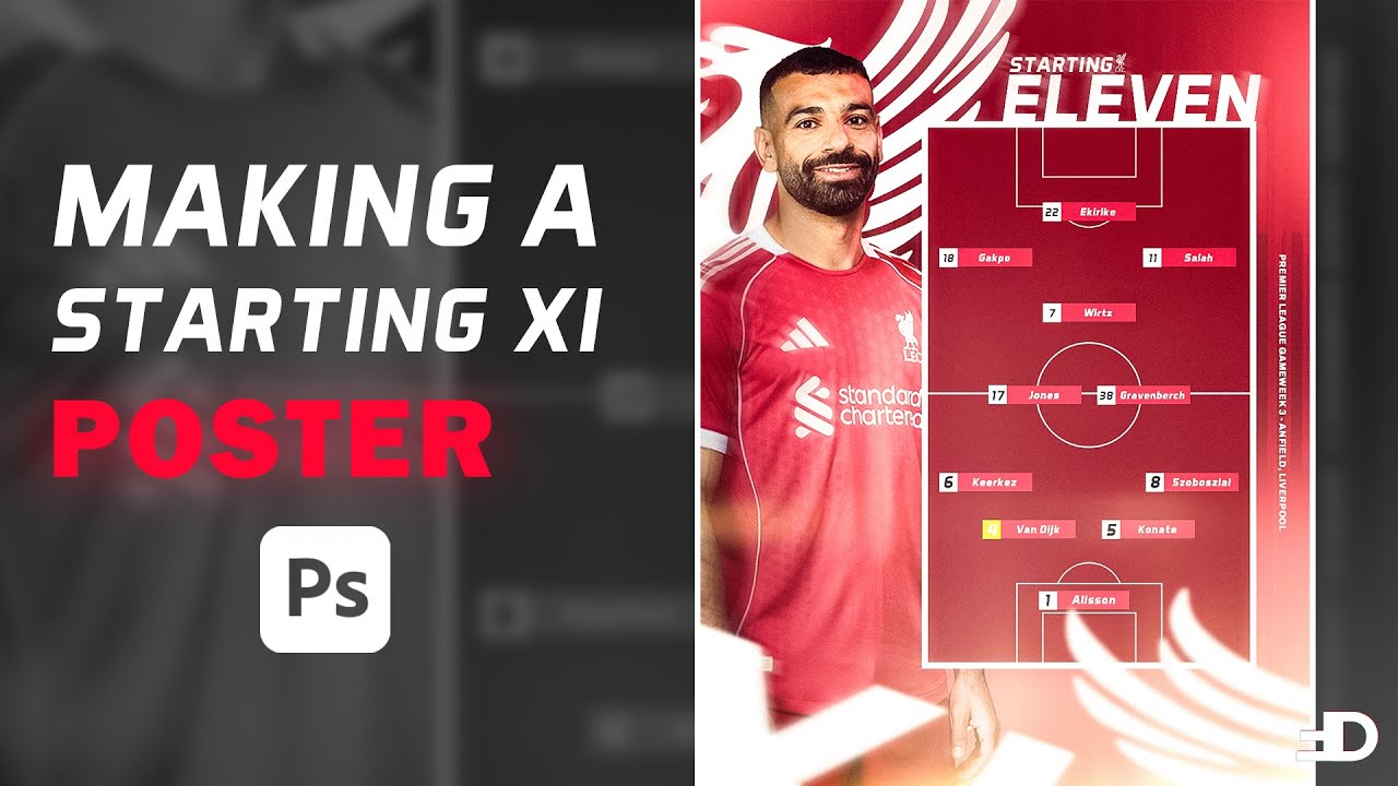 Starting XI Poster Design in Photoshop | Football Lineup Graphic! [FREE PSD]
