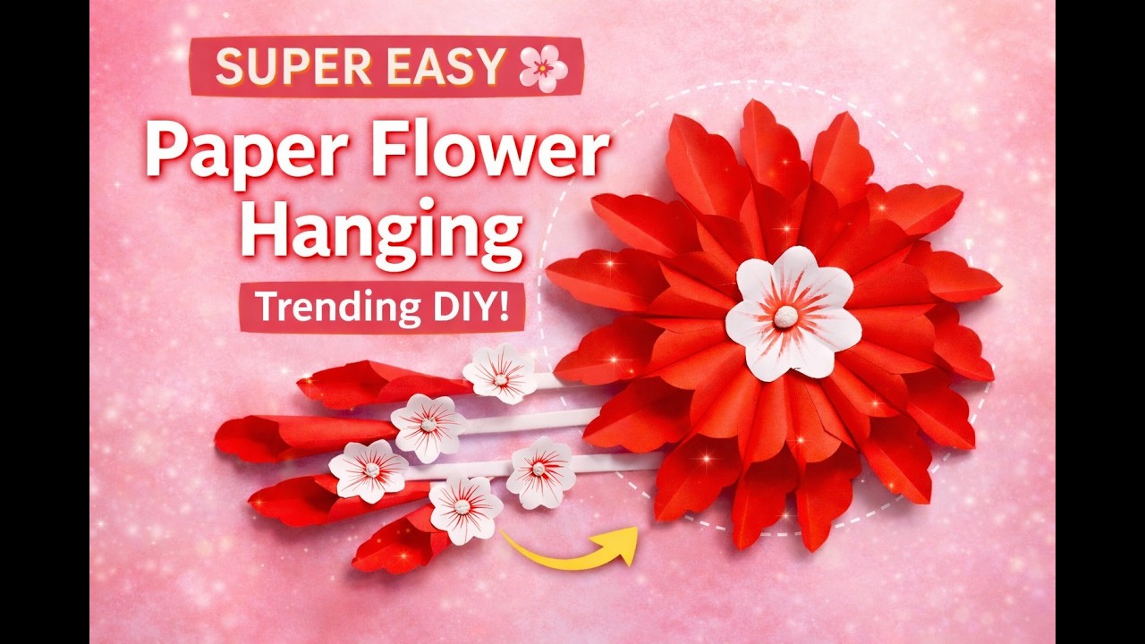Super Easy Paper Flower Hanging 🌸 | Trending Paper Wall Decor Idea | DIY Paper Craft