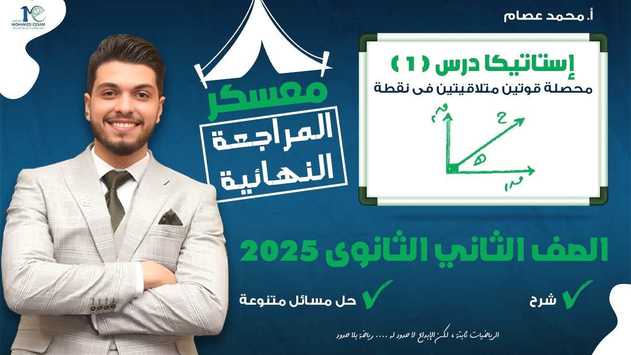 الصف الثاني الثانوي 🔥 معسكر المراجعة النهائية 🔥 استاتيكا 🔥محصلة قوتين متلاقيتين في نقطة 🔥 علمي فقط