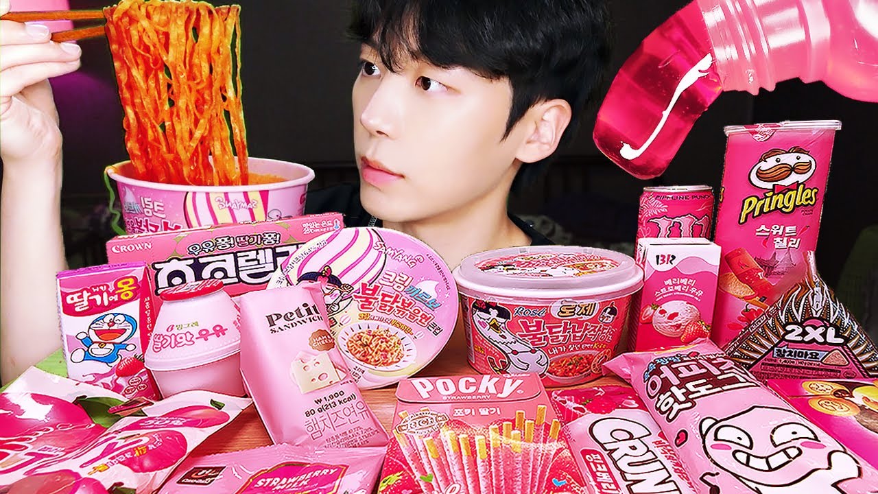 ASMR MUKBANG | 편의점 꿀젤리 핑크 디저트 먹방 불닭 딸기맛 초콜릿 & PINK DESSERT HONEY JELLY CANDY