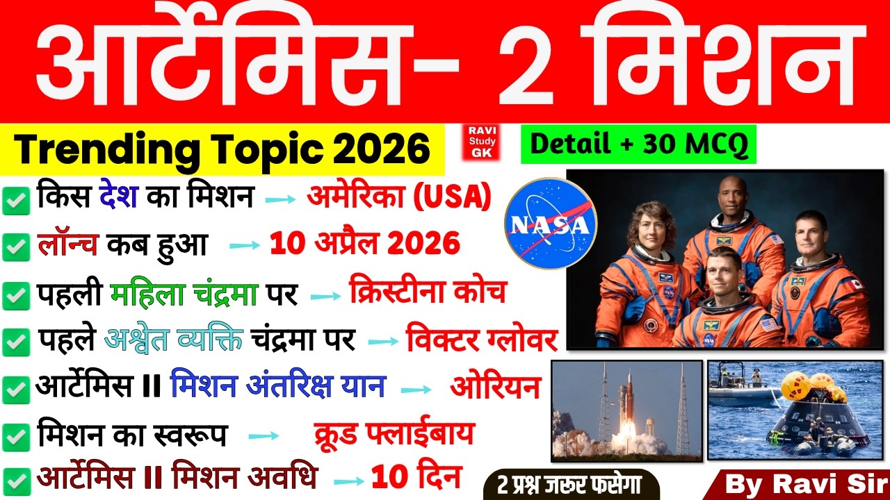 आर्टेमिस-2 मिशन GK | Artemis 2 Mission GK | Space current Affairs 2026 | Important Current Affairs