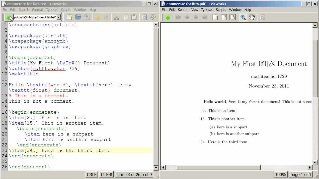 LaTeX Tutorial 03 numbered lists with and without subitems.