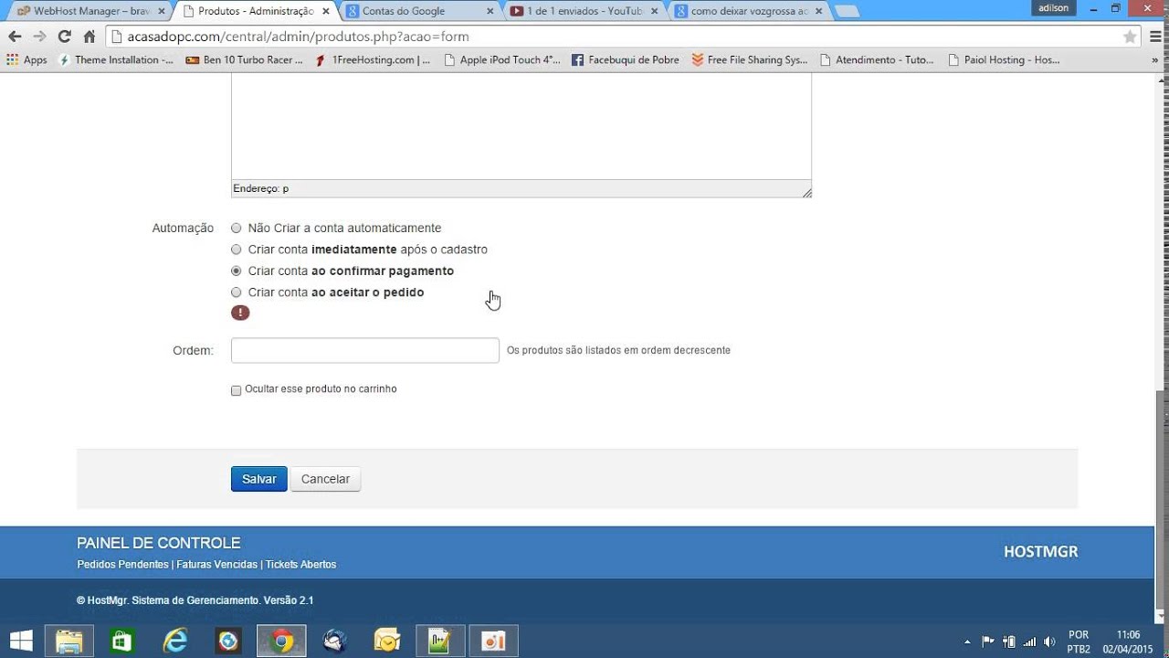 Como cadastrar produtos no gerenciador Hostmgr