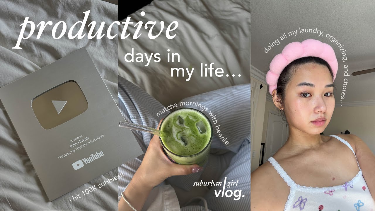 productive cozy days 🧺🌷 | 100K SUBS, working out, laundry & setting up my new desk