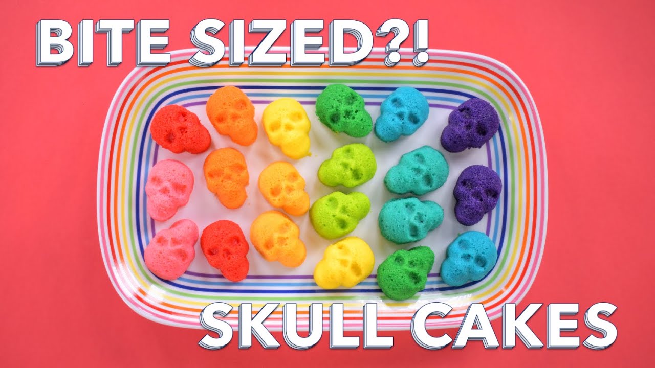 🌈 Rainbow Bite Size Skull Cakes Recipe (Nordic Ware skull bitelet cake pan 2.5 cup)