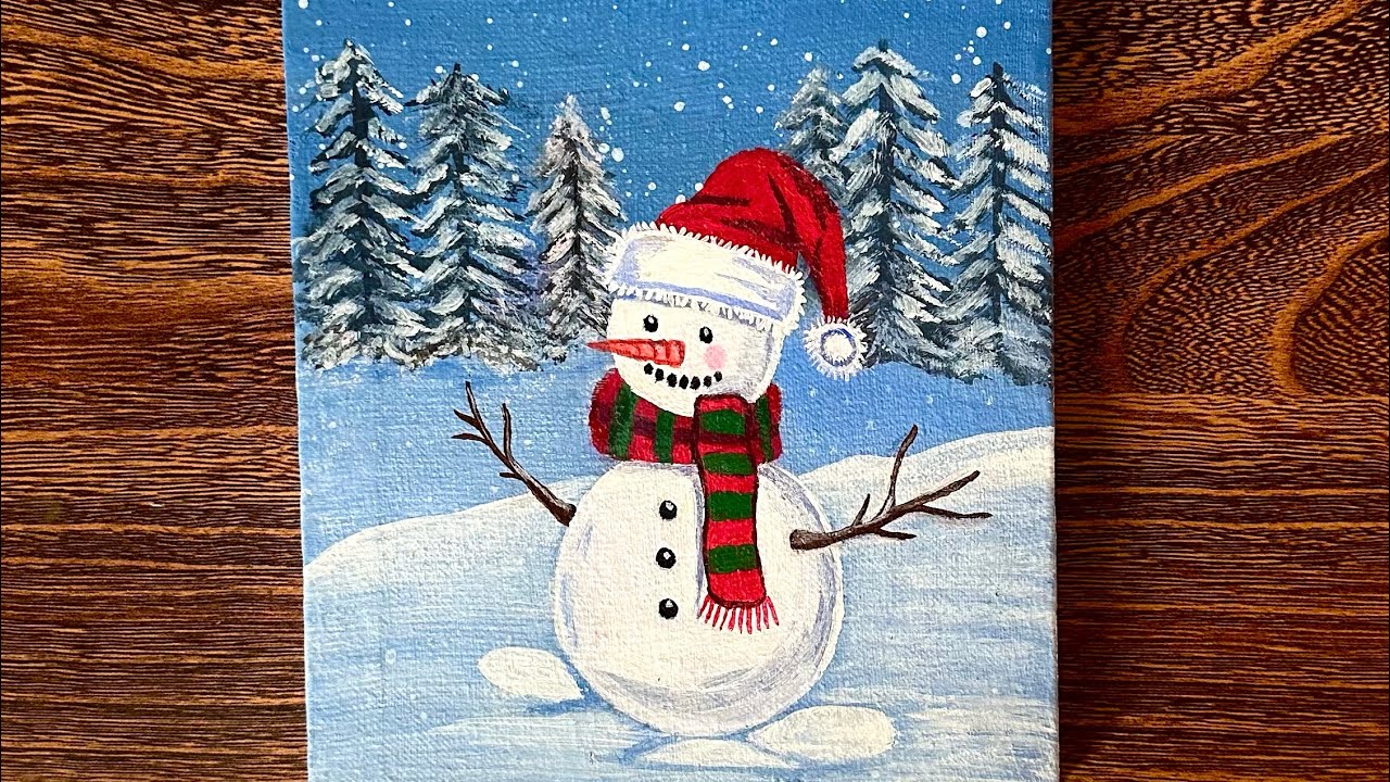Snowman Painting||Easy tutorial for Beginners||Acrylic painting