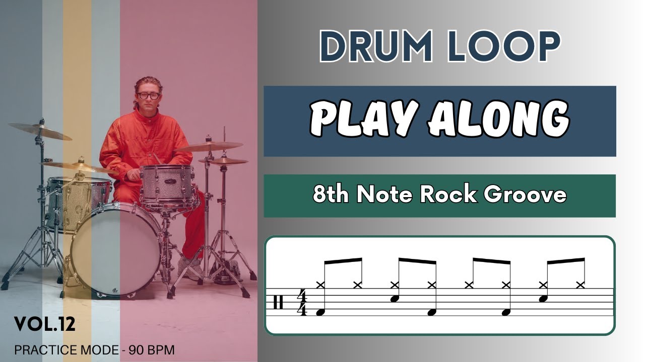 8th Note Rock Groove | Drum Loop to Play Along | 90 BPM | Drum Beats | Vol.12