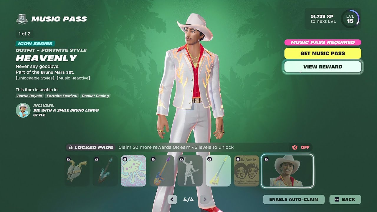 All Fortnite x Bruno Mars MUSIC Pass & Skin Bundle Showcase (Season 9 Festival Pass)