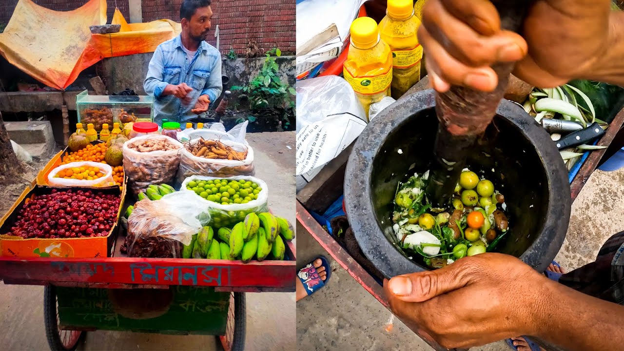 Mixed fruits pickle making on street || street food