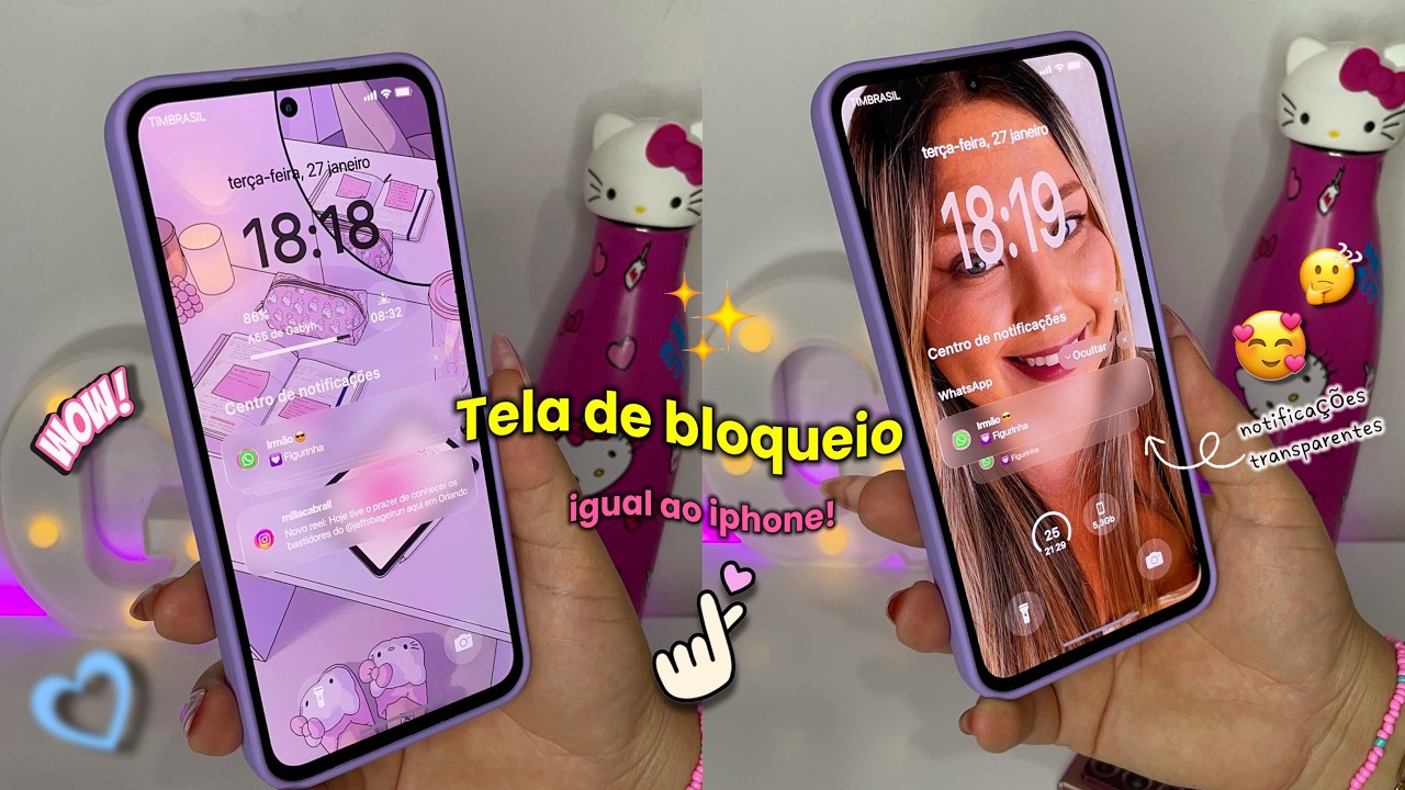 como ter a TELA DE BLOQUEIO do IPHONE no ANDROID com notificações transparentes 💎 ✨
