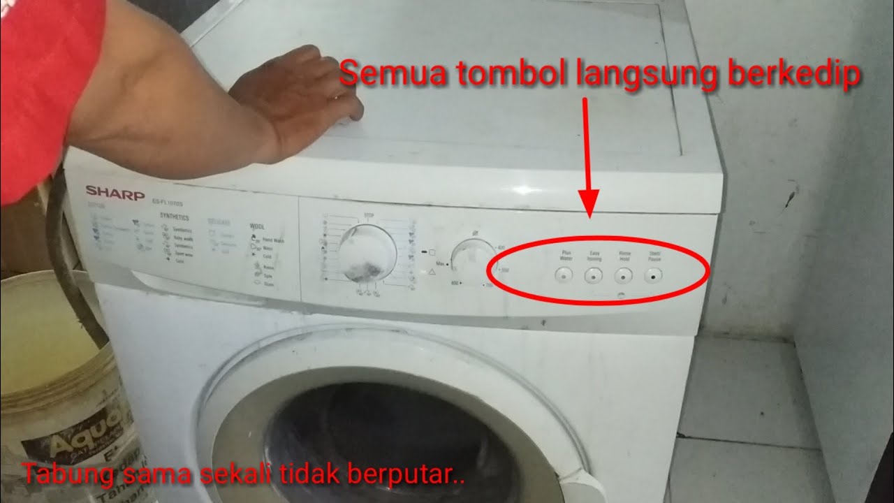 Service mesin cuci front loading sharp, tidak berputar & lampu berkedip | tutorial service