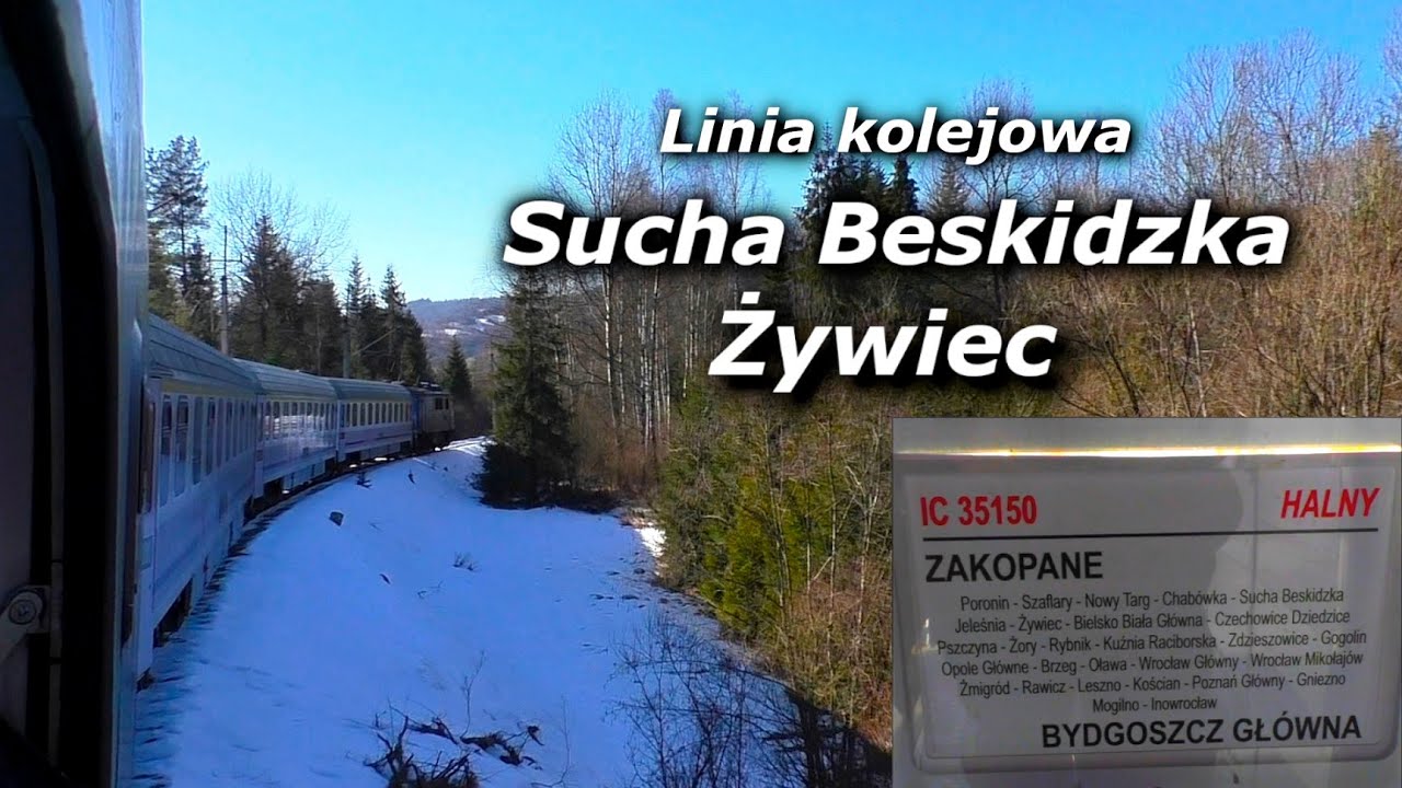 Przejazd linią kolejową Sucha Beskidzka - Żywiec pociągiem IC Halny