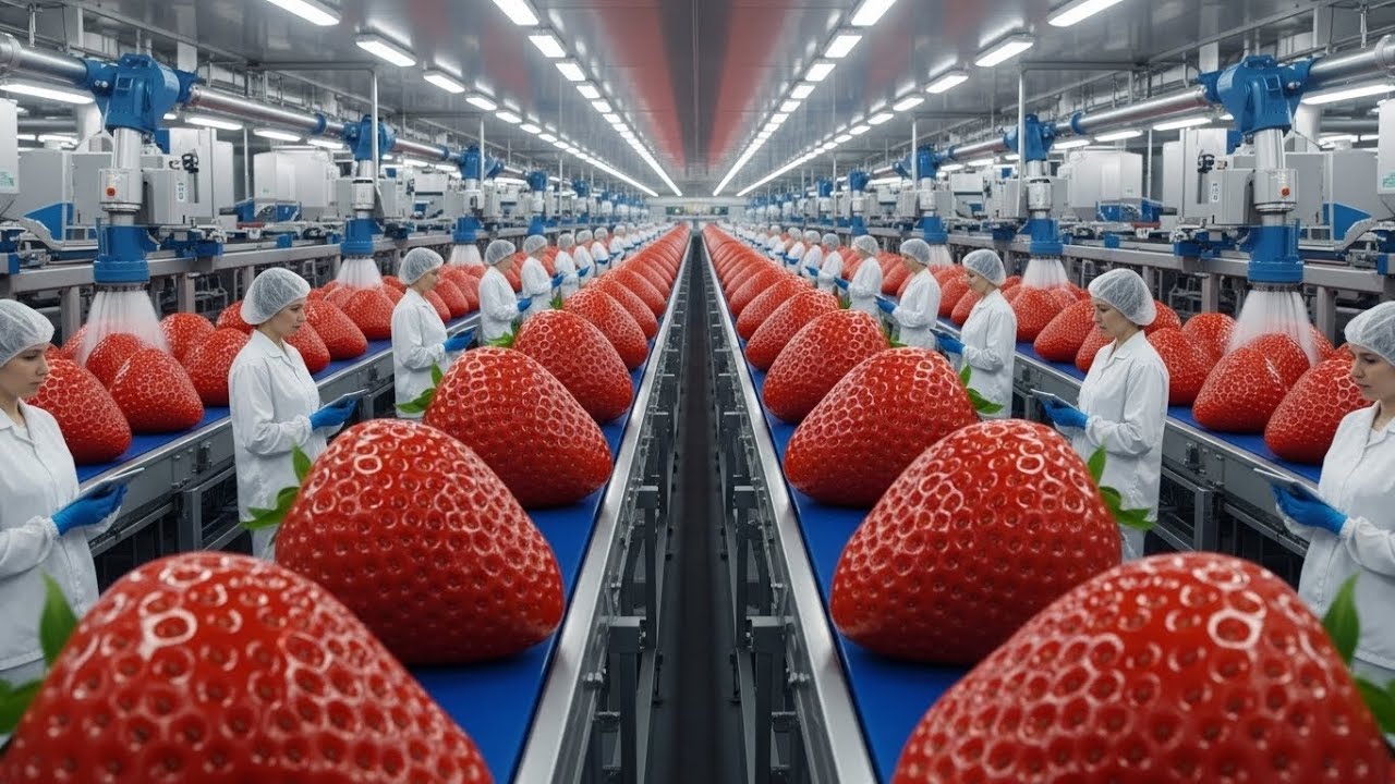INSIDE A GIANT STRAWBERRY FACTORY 🍓 MESMERIZING FOOD PRODUCTION LINE [4K]