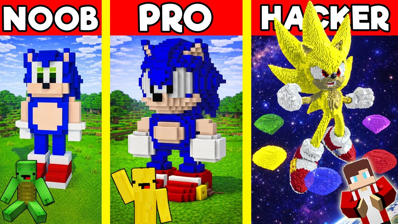 SONIC THE HEDGEHOG Statue Build Battle In Minecraft NOOB VS PRO CHALLENGE Maizen Mizen Mazien Parody