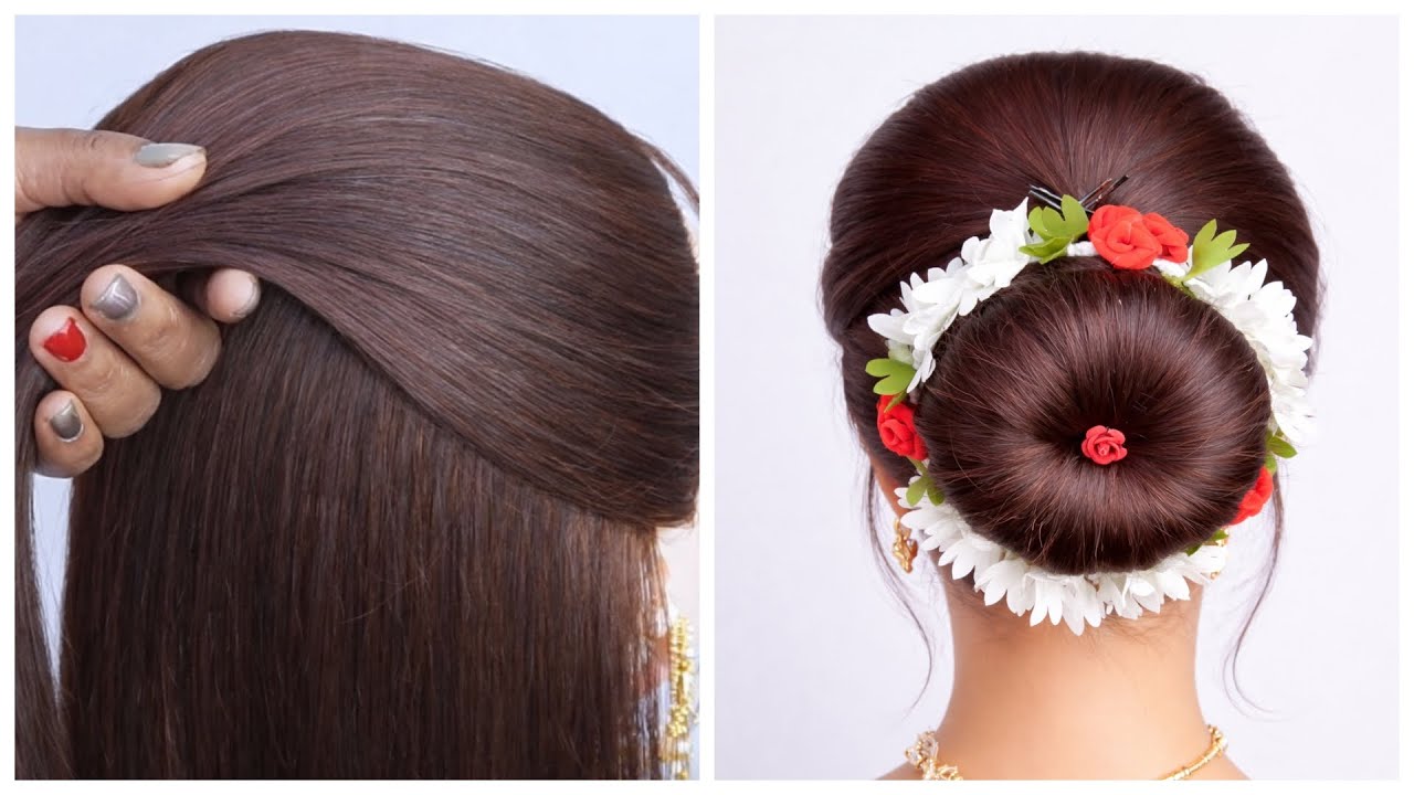 Amazing Bun hairstyle for Girls | Easy & Simple Wedding hairstyle For Medium Hair | Hairstyle