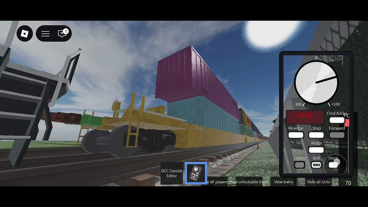 (Ultimate Rails Ro Scale: Rural Route) IC SD40-2 leads a long intermodal freight train 
