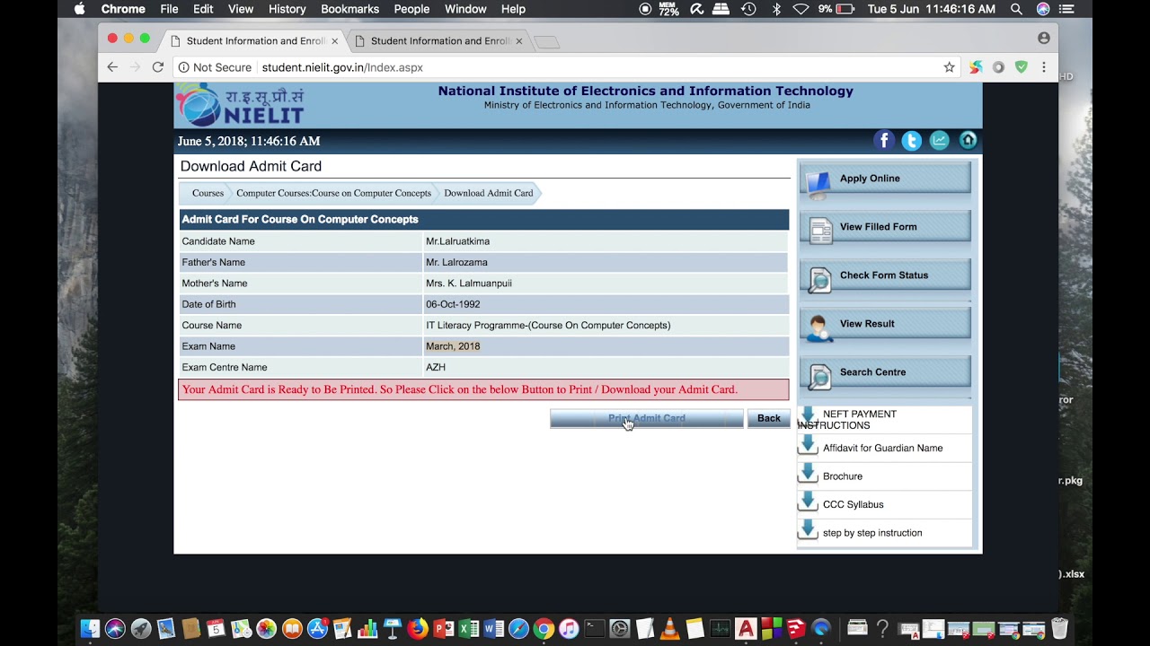 Загрузка карты допуска NIELIT CCC (CCC Mizo)