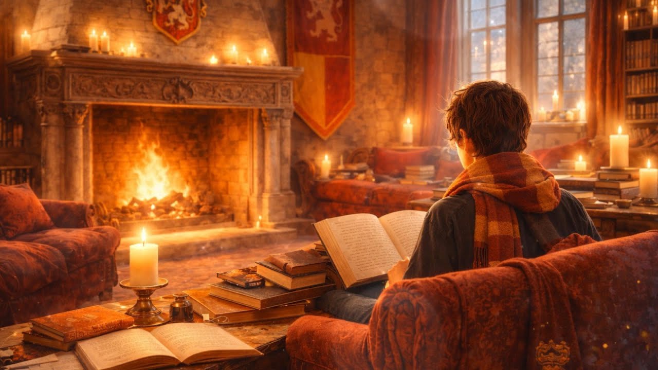 Gryffindor Study Flame | Cozy Fireplace Music for Focus & Courage 🕯️🔥