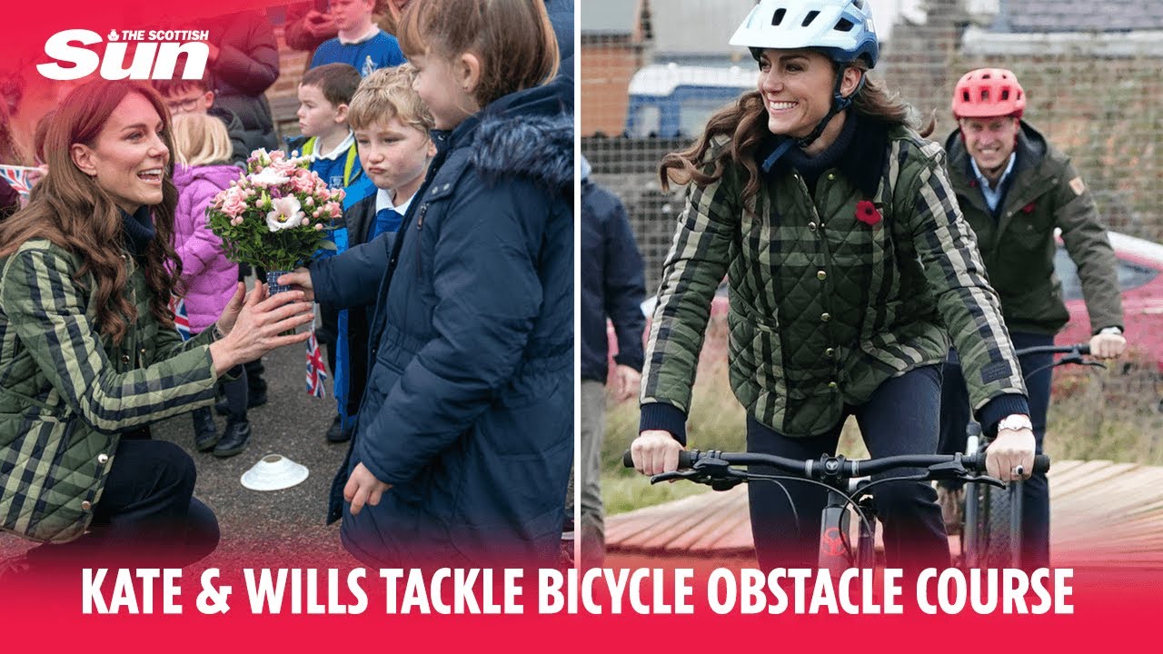 Kate & Wills cheered as they tackle bicycle obstacle course in Moray
