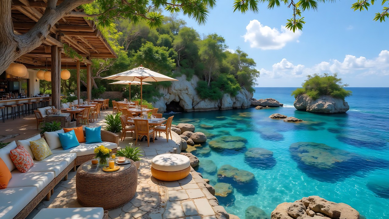 Утренний джаз в кафе Seaside Cafe: спокойная джазовая музыка и звуки волн для расслабления.
