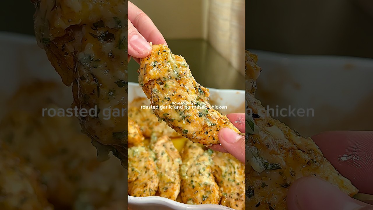 tired of the same chicken recipe? Try this easy roasted garlic & parmesan chicken! #delicious #food