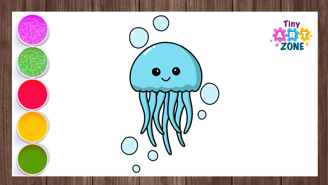 Jellyfish Drawing easy for kids | How to Draw a cute Jellyfish | Easy kids drawings