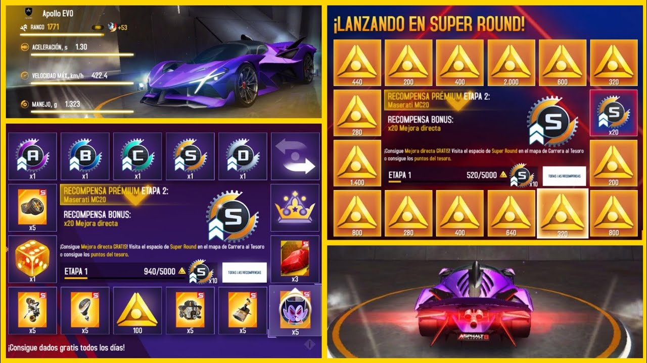 Asphalt 8, 🤑¡Tiradas Diarias! x49🎲Maserati MC20👍🏻 +🚘Pro🔥💪🏻