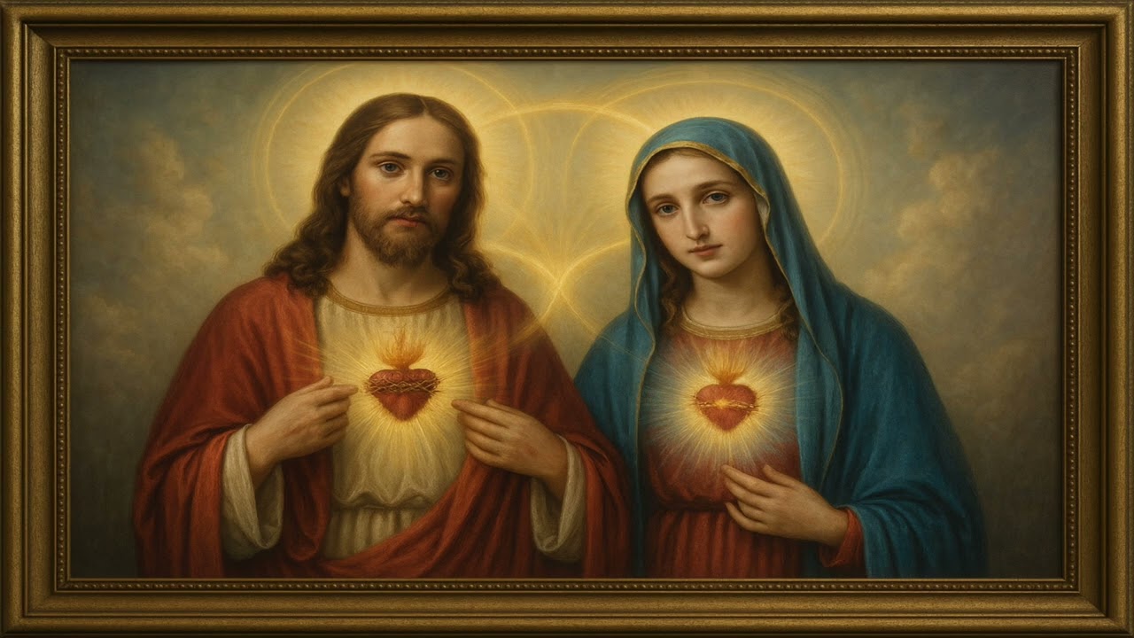 Sacred Heart of Jesus & Mary | Wood Frame TV Art | Art Screensaver for TV | 1 Scene- 2 Hrs #wallart