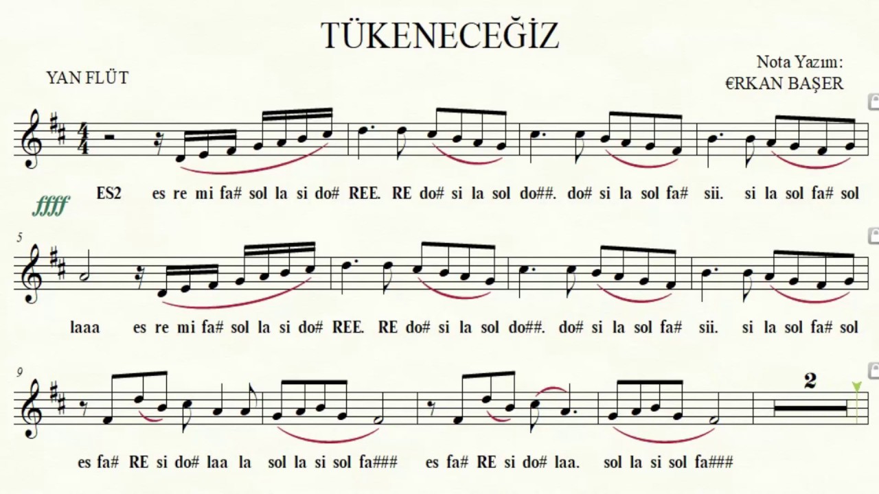 TÜKENECEĞİZ sezen aksu YAN FLÜT notaları EŞLİKLİ.