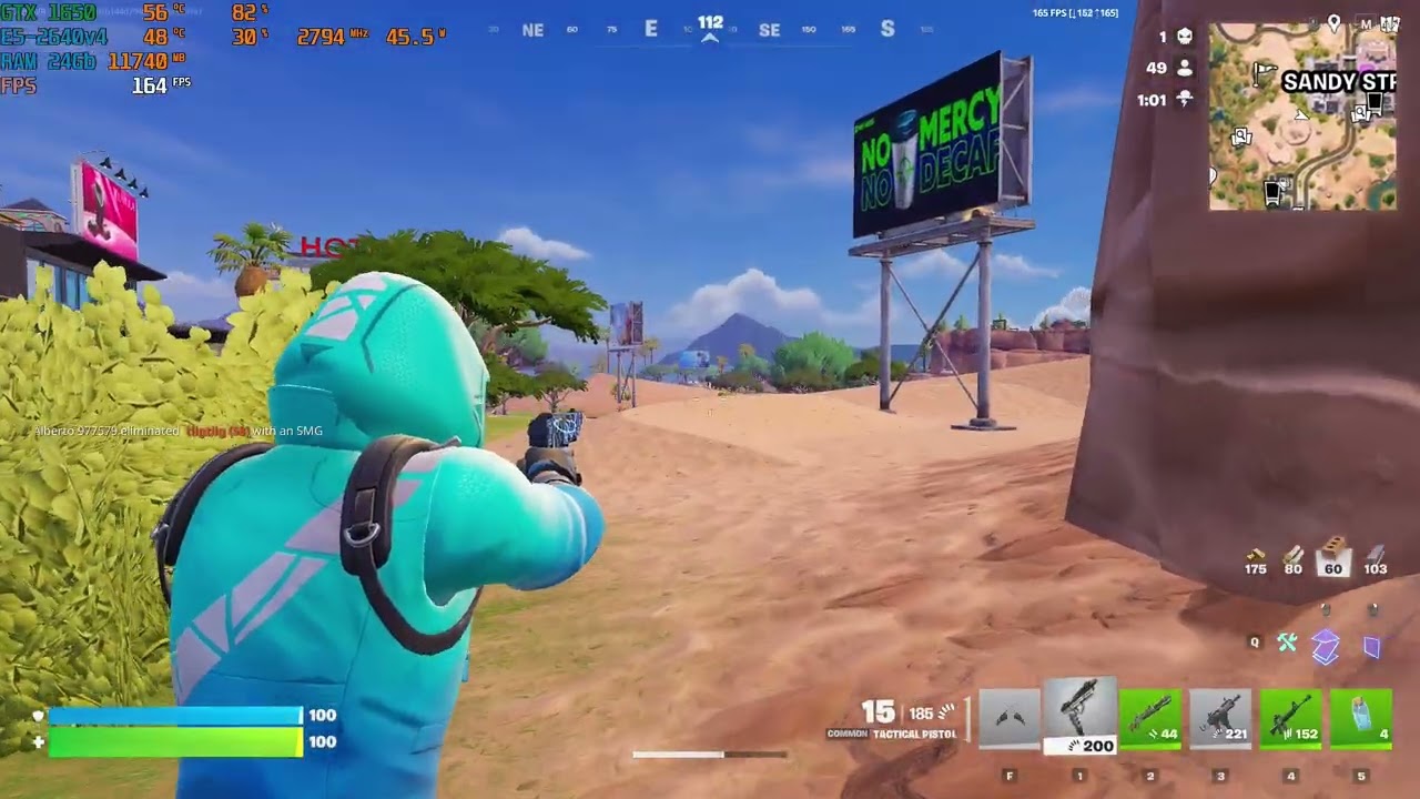 Xeon E5-2640 v4 with GTX 1650 Fortnite 1080p Performance (High Textures) gameplay FPS test benchmark