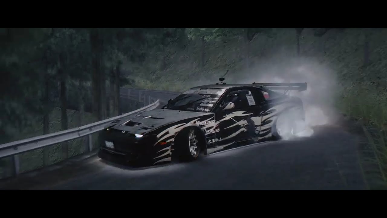 Drifting A Tuned Nissan 180SX Through Rain And Fog On A Tight Touge